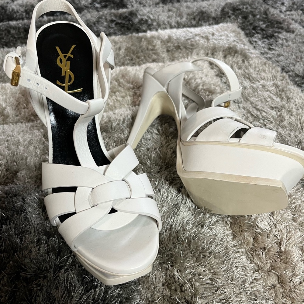 Yves Saint Laurent Ivory Strappy Heels